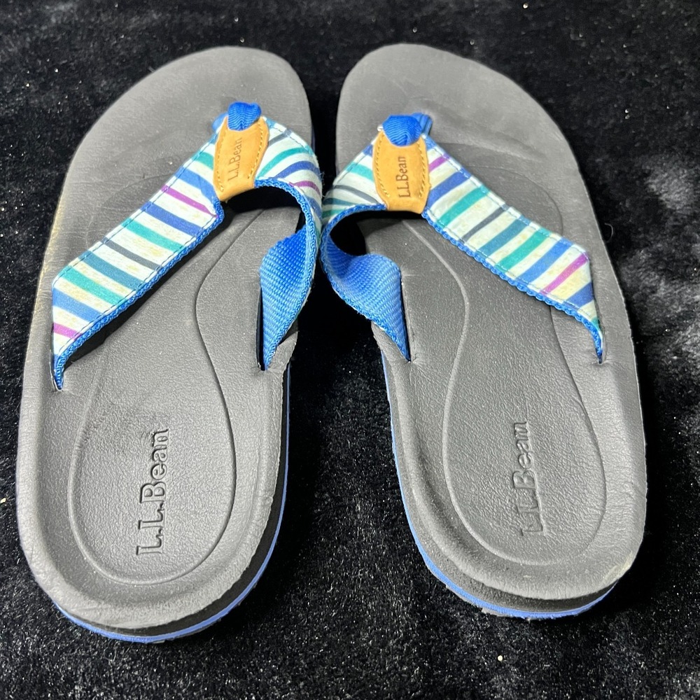 L.L. Bean Maine Isle 503347 Womens 7 M Sandals Multi Striped Slip On Flip Flop - Picture 1 of 5